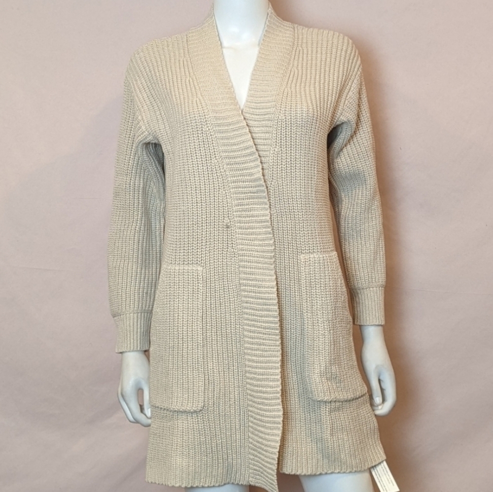 Wrap London Open Front Warm Ecru Knitted Cardigan Sweater with Pockets size 4